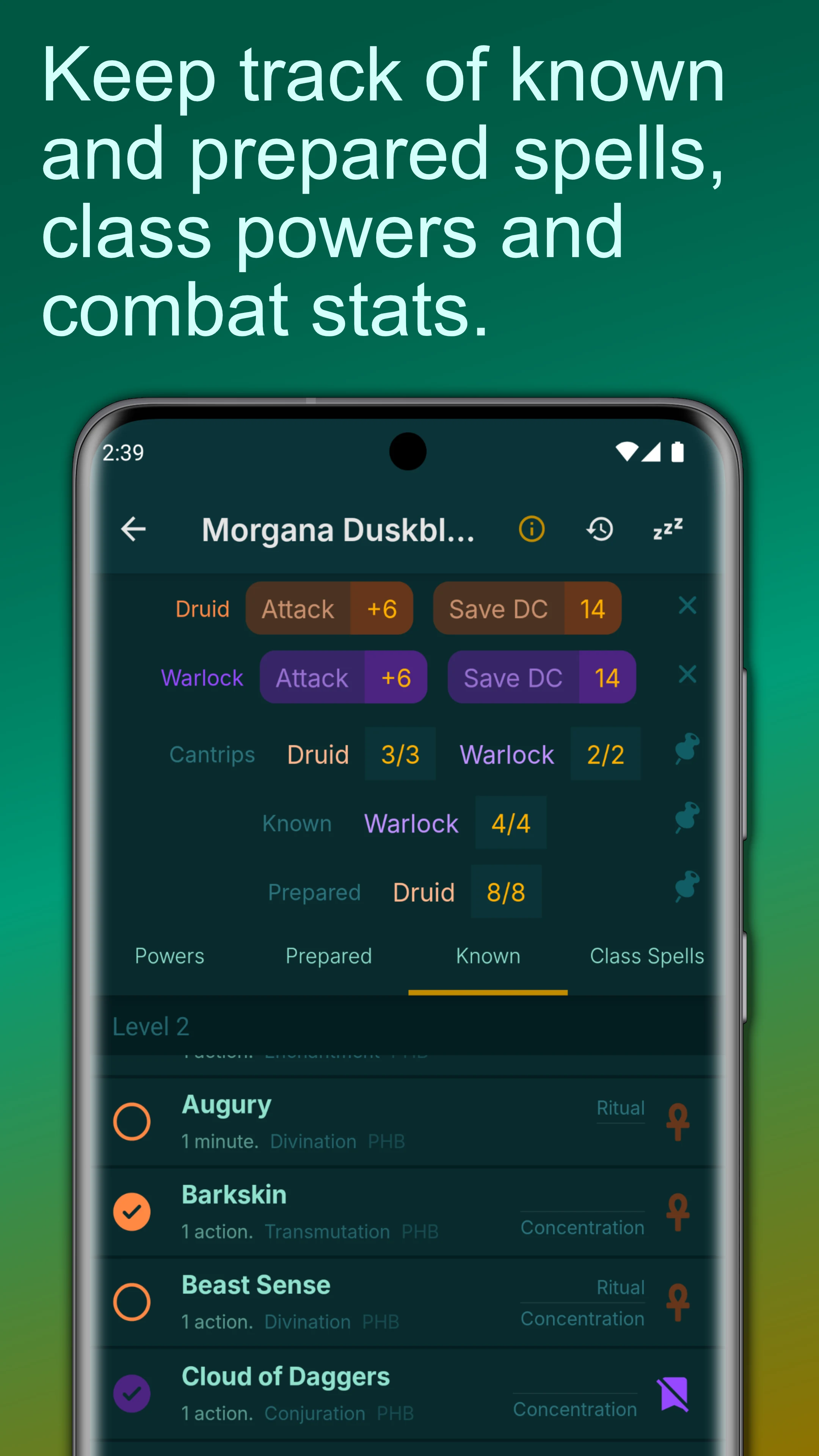 5e DnD Spell List screenshot